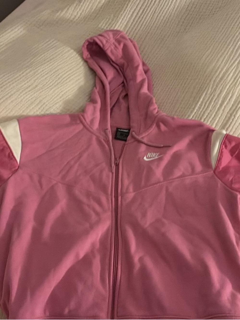 Nike Women’s Pink Full-Zip Hooded Bomber Jacket with White Accents